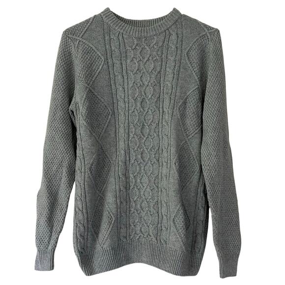 Lachlan British inspired cable knit fisherman sweater Wool blend light gray S - Picture 1 of 12